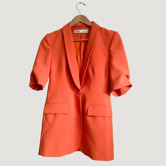 Zara Orange Short Sleeves Tailored Blazer Relaxed Fit Old Money Office Chic XS - Picture 2 of 4